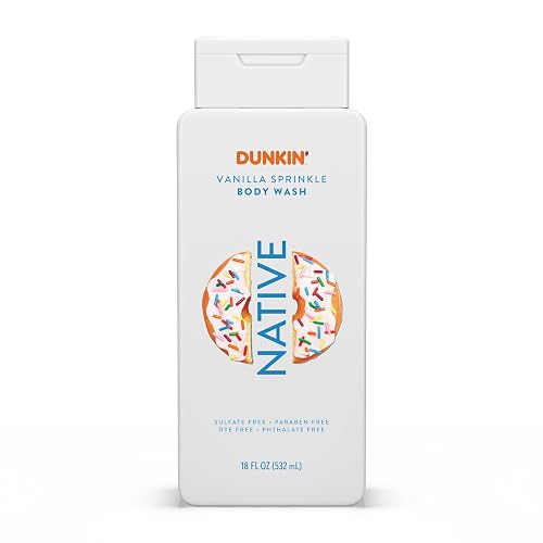 Native Body Wash, Dunkin Vanilla Sprinkle, Contains Naturally Derived Ingredients | For Women & Men, Sulfate, Paraben, & Dye Free Leaving Skin Soft