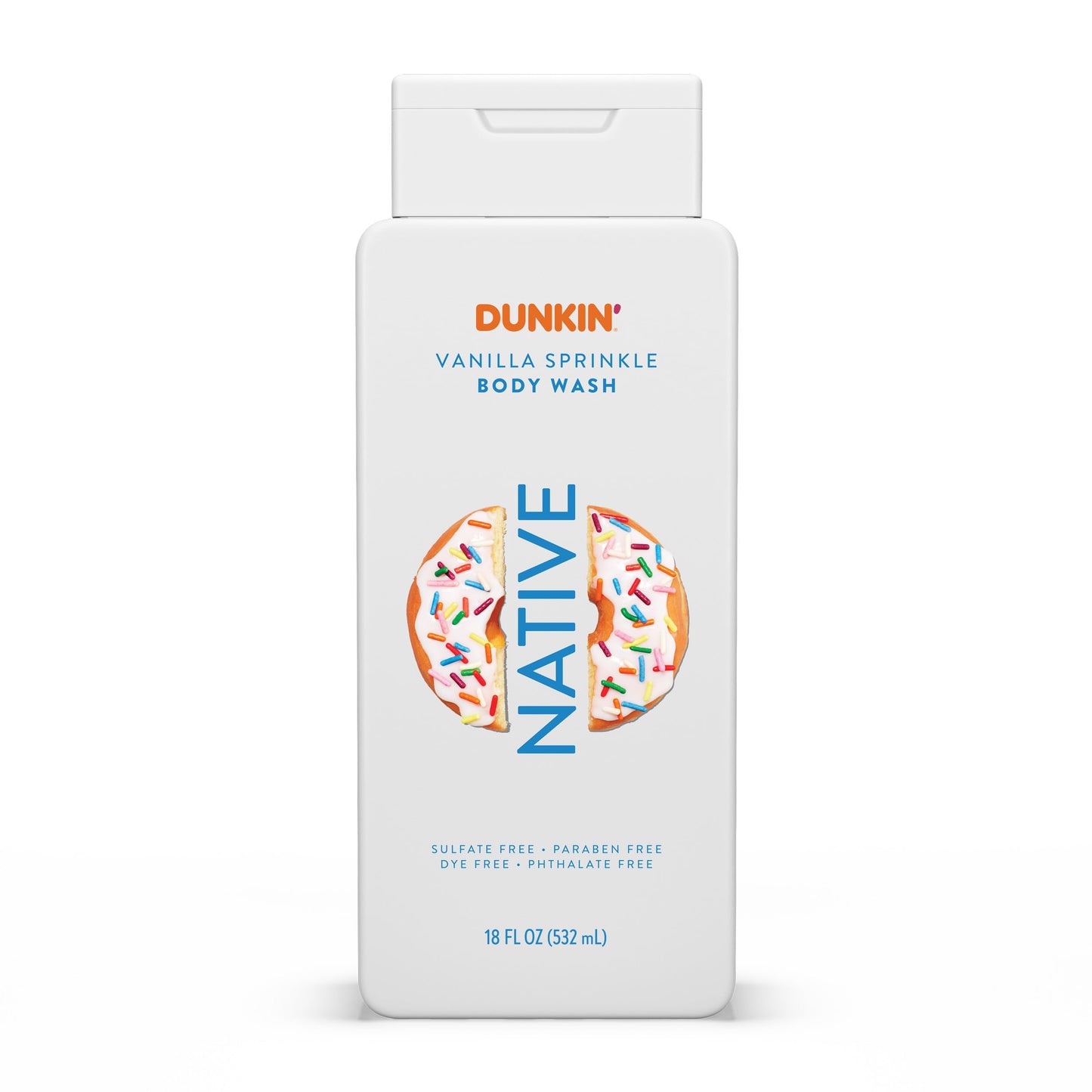Native Body Wash, Dunkin Vanilla Sprinkle, Contains Naturally Derived Ingredients | For Women & Men, Sulfate, Paraben, & Dye Free Leaving Skin Soft