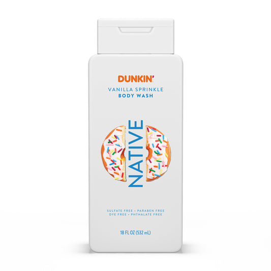 Native Body Wash, Dunkin Vanilla Sprinkle, Contains Naturally Derived Ingredients | For Women & Men, Sulfate, Paraben, & Dye Free Leaving Skin Soft
