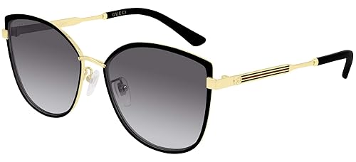 Gucci GG 0589SK 001 Black Gold Metal Cat-Eye Sunglasses Grey Gradient Lens, 57-16-150