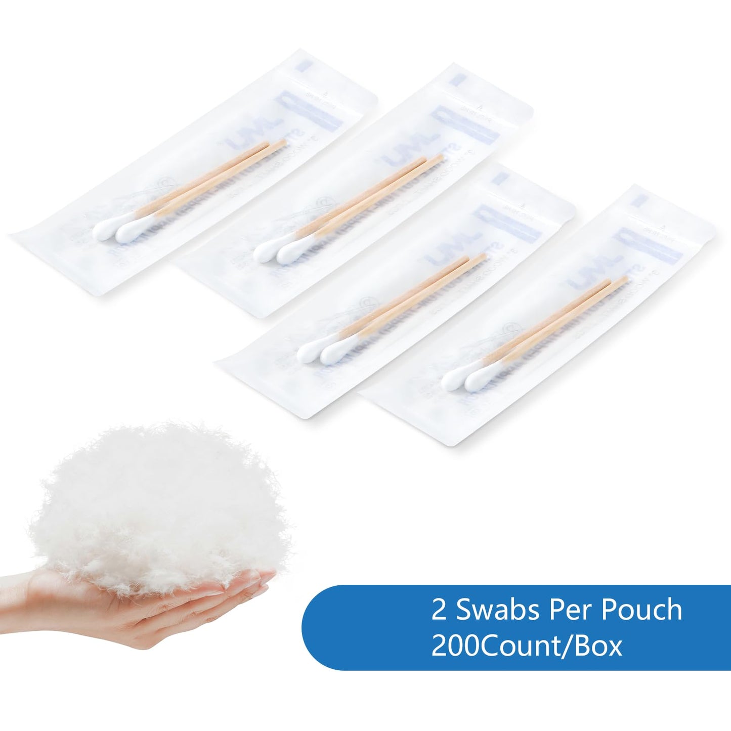JMU Sterile Cotton Tipped Applicators, 2000 Medical Cotton Swabs Wood Shaft Beauty and Personal Care JMU