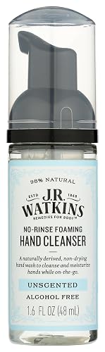 J.R. Watkins No-Rinse Foaming Hand Cleanser - Hand Soap in Pump Dispenser - Bathroom & Kitchen Foam Cleaner - All Natural, Alcohol Free, Unscented