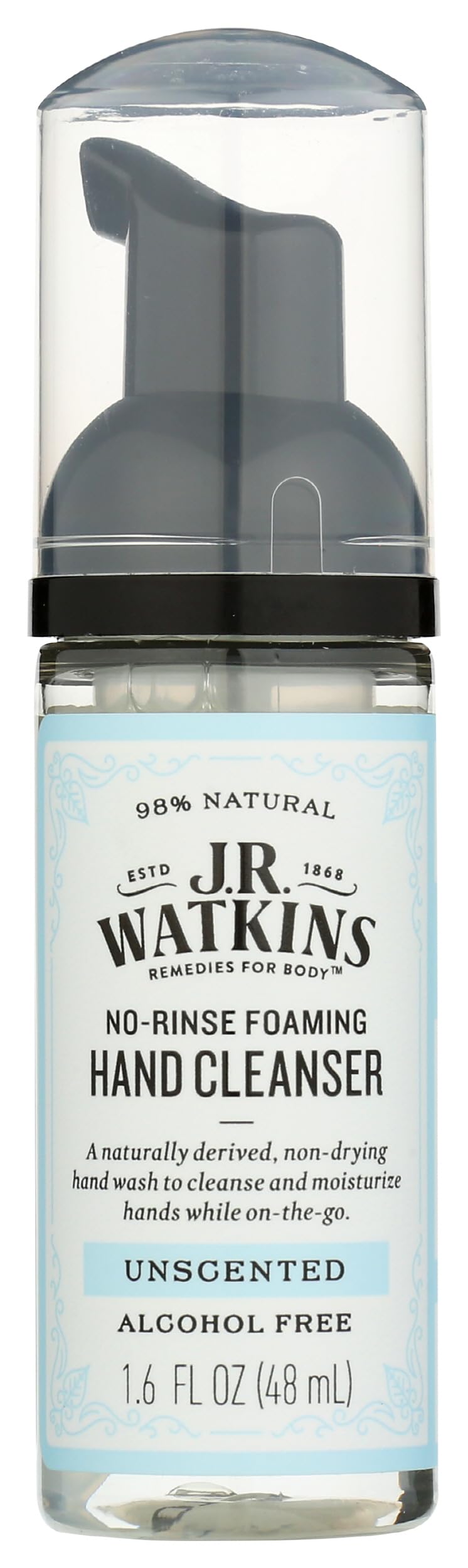 J.R. Watkins No-Rinse Foaming Hand Cleanser - Hand Soap in Pump Dispenser - Bathroom & Kitchen Foam Cleaner - All Natural, Alcohol Free, Unscented