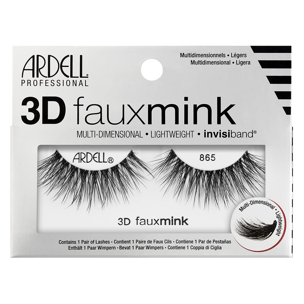 Ardell 3D Faux Mink Lashes 865 - Lightweight, Reusable, Wispy False Eyelashes for a Dramatic Natural Look, 1 Pair