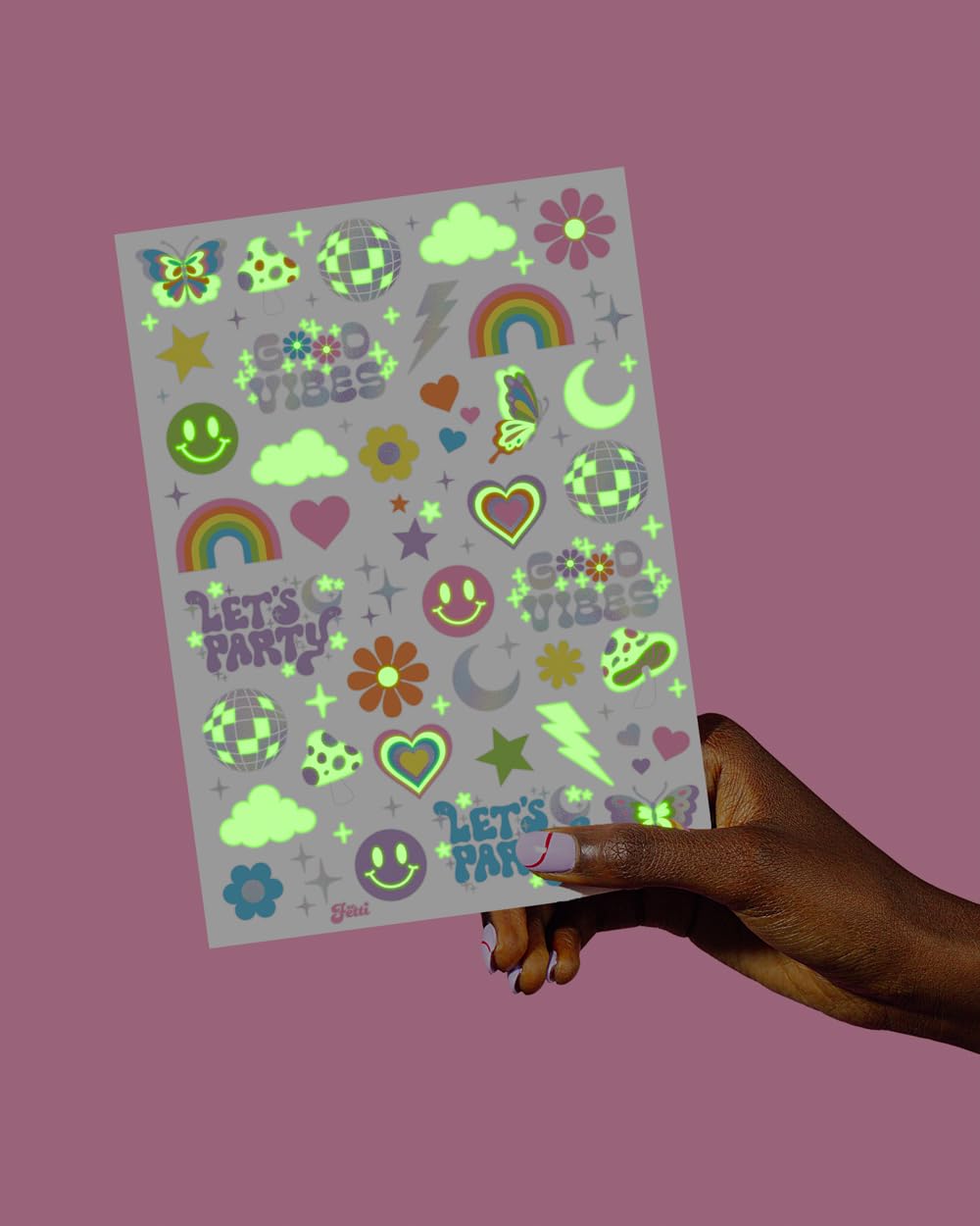 xo, Fetti Groovy Disco Glow in Dark + Foil Temporary Tattoos - 82 pc | Flower Power Birthday Party Supplies, Rave Bachelorette Party Favors, Smiley Beauty and Personal Care xo, Fetti