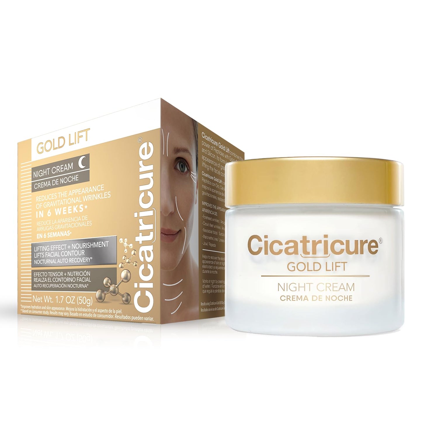 Cicatricure Gold Lift Night Cream, Anti Aging Facial Moisturizer, Hydrating Skin Care with Gold, Calcium & Silicon to Lift and Tighten Face Contour