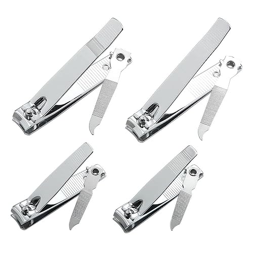 4 Pcs Professional Stainless Steel Toenail Clipper and Fingernails by QLL - Swing Out Nail Cleaner/File - Sharpest Stainless Steel Clipper - Wide Easy
