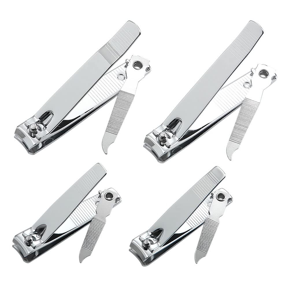 4 Pcs Professional Stainless Steel Toenail Clipper and Fingernails by QLL - Swing Out Nail Cleaner/File - Sharpest Stainless Steel Clipper - Wide Easy