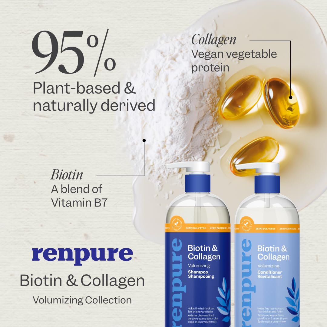 Renpure Biotin & Collagen Shampoo & Conditioner Set, Plant- Based - Nutrient Infused Formulas for Fuller, Thicker Looking Hair - For Fine Hair