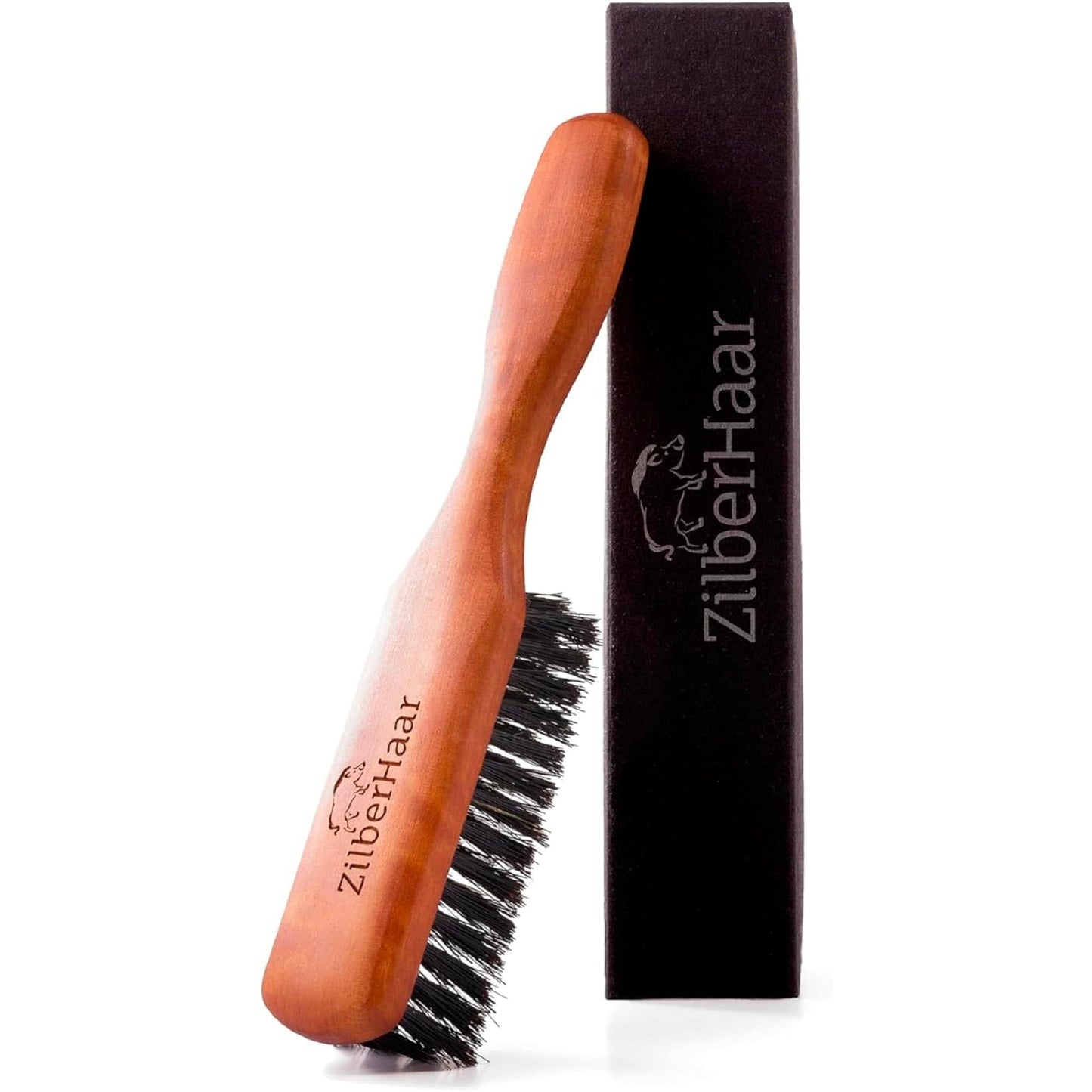 Beard Brush by ZilberHaar - Stiff Boar Bristles for Men's Grooming - Straightens and Promotes Growth - Works with Beard Oil and Balm - For Beard Kits