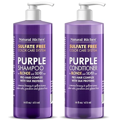 Natural Riches Purple Shampoo and Conditioner Set for Blonde, Silver & Grey Hair - Sulfate-Free, Color-Safe, Removes Brassy & Yellow Tones