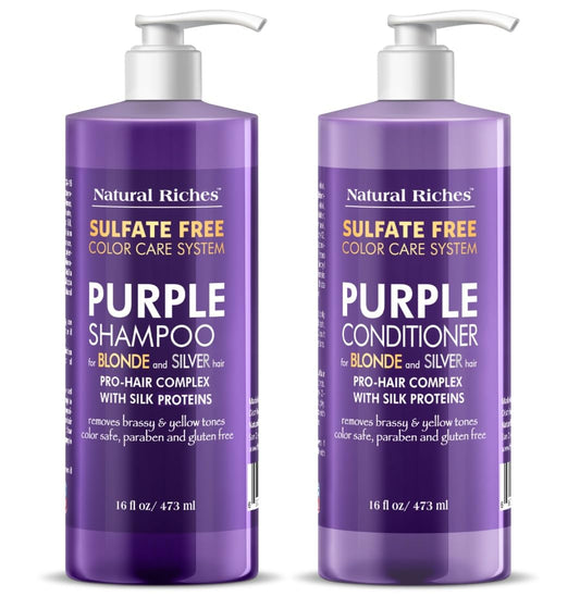 Natural Riches Purple Shampoo and Conditioner Set for Blonde, Silver & Grey Hair - Sulfate-Free, Color-Safe, Removes Brassy & Yellow Tones