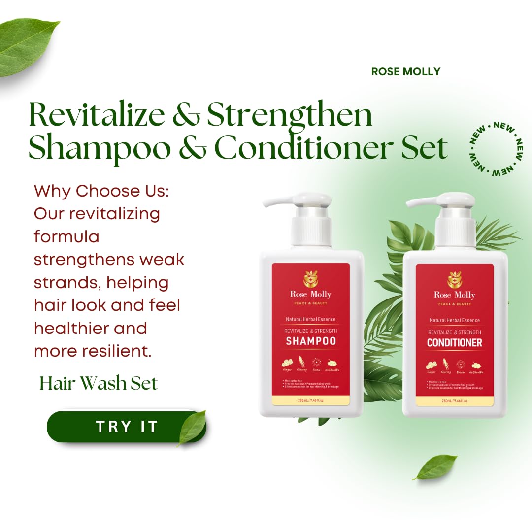 Rose Molly Natural Herbal Essence Revitalize & Strength Shampoo and Conditioner Set, 17.63 fl oz