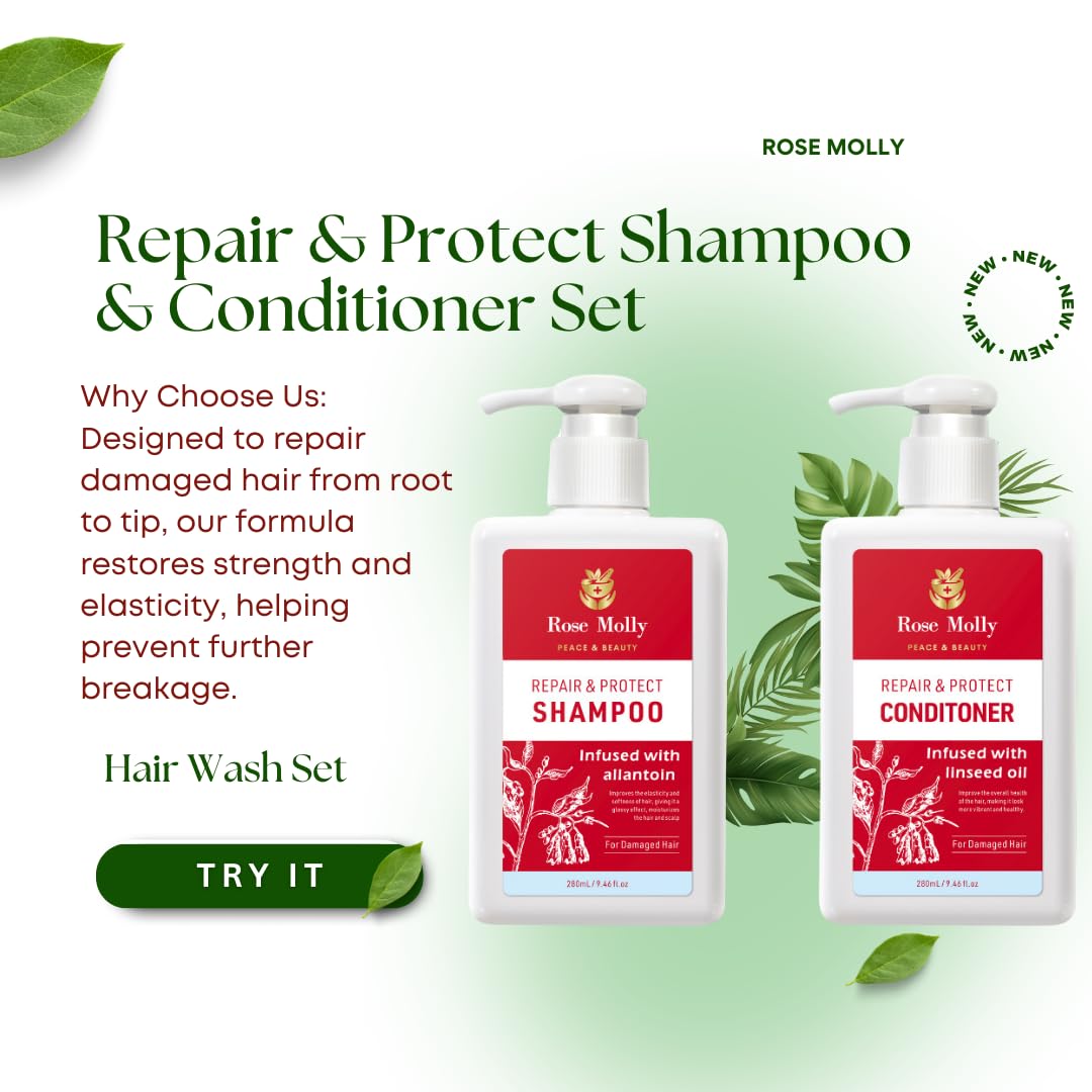 Rose Molly Repair & Protect Shampoo and Conditioner Set for Damaged Hair, 17.64 fl oz