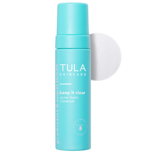 TULA Skin Care Keep It Clear - Acne Foam Cleanser, Contains Salicylic & Azelaic Acid & Probiotics, Clears & Soothes Acne, Brightens Past Blemish