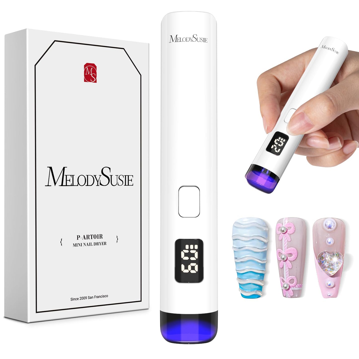 MelodySusie Handheld Cordless UV Nail Lamp with LCD Display & Eye-Protection Cover, P-Art01R Rechargeable Mini UV LED Light Flash Cures All Soft Gels Beauty and Personal Care MelodySusie