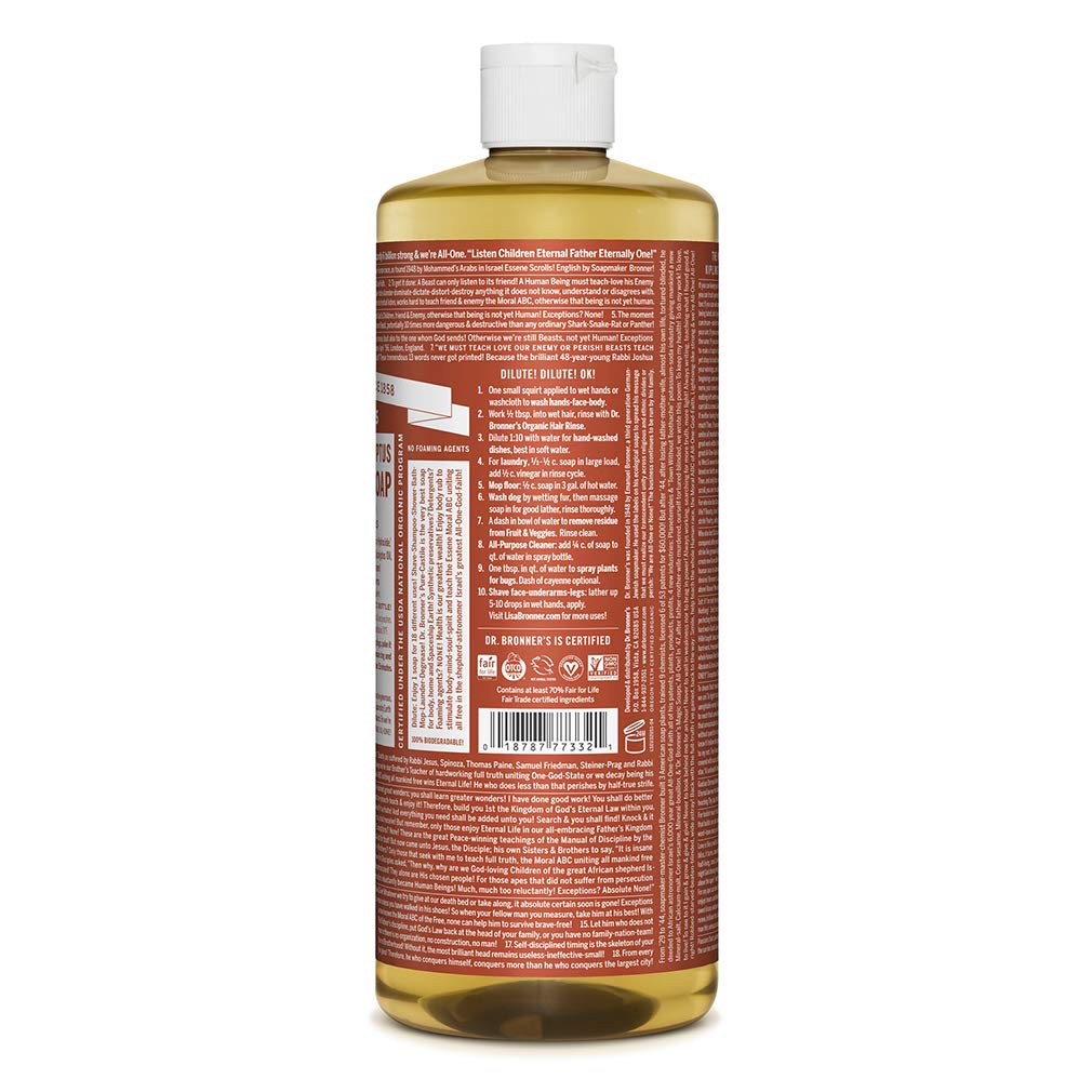 Dr. Bronner's - Pure-Castile Liquid Soap (Eucalyptus, 32 ounce) - Made with Organic Oils, 18-in-1 Uses: Face, Body, Hair, Laundry, Pets & Dishes
