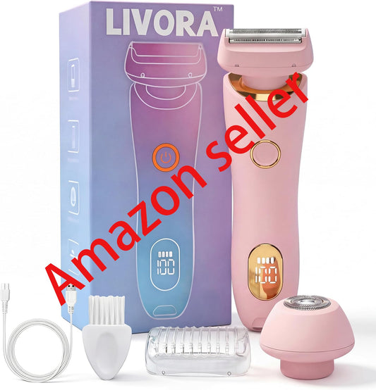 Livora Women's Electric Shaver-Pain-Free Hair Trimmer for Sensitive Skin, Featuring Removable Blades and Waterproof Rechargeable Design (Pink). Beauty and Personal Care WEERSHUN