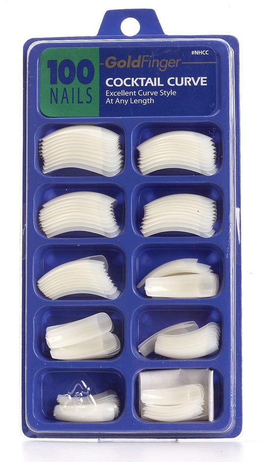 Gold Finger 100 Acrylic Plain Nails (1 PACK, Cocktail Curve)