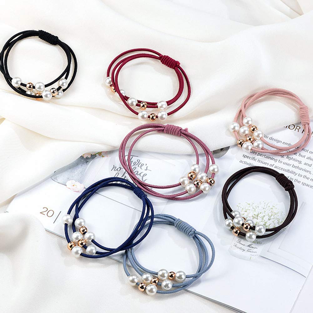 20 Pcs Korean Hair Accessories for Girls - Multi Layer Hair Rings with Pearls, Elastic Ties, and Rope Hairbands
