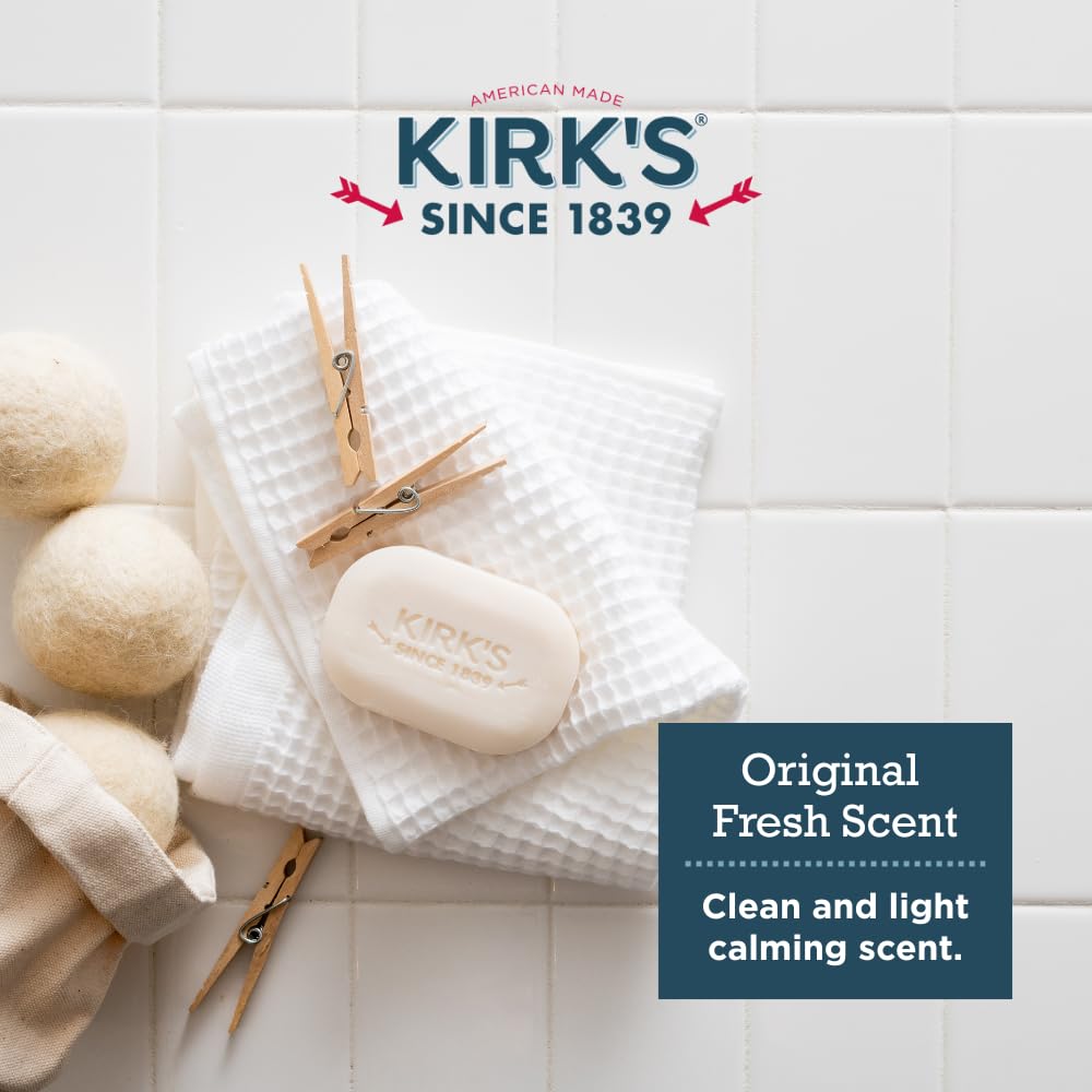 Kirk's Castile Bar Soap for Men, Women & Children - Made with Premium Coconut Oil, Sensitive Skin Formula, Vegan, Non GMO, Original Fresh Scent, 4 oz.