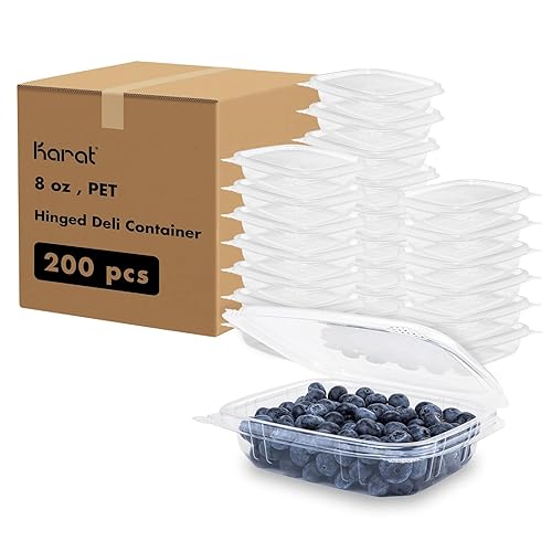 Karat [8oz -200 ct Small Clamshell Containers with Lids, For Berries, Fruits, Nuts, and Home Meal Prep - Clear Plastic Food Containers, Take Out…