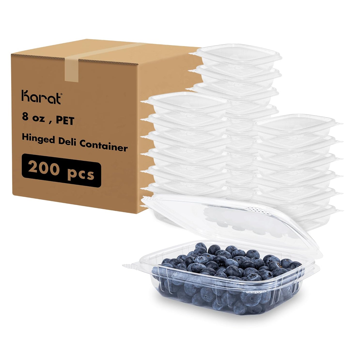 Karat [8oz -200 ct Small Clamshell Containers with Lids, For Berries, Fruits, Nuts, and Home Meal Prep - Clear Plastic Food Containers, Take Out…