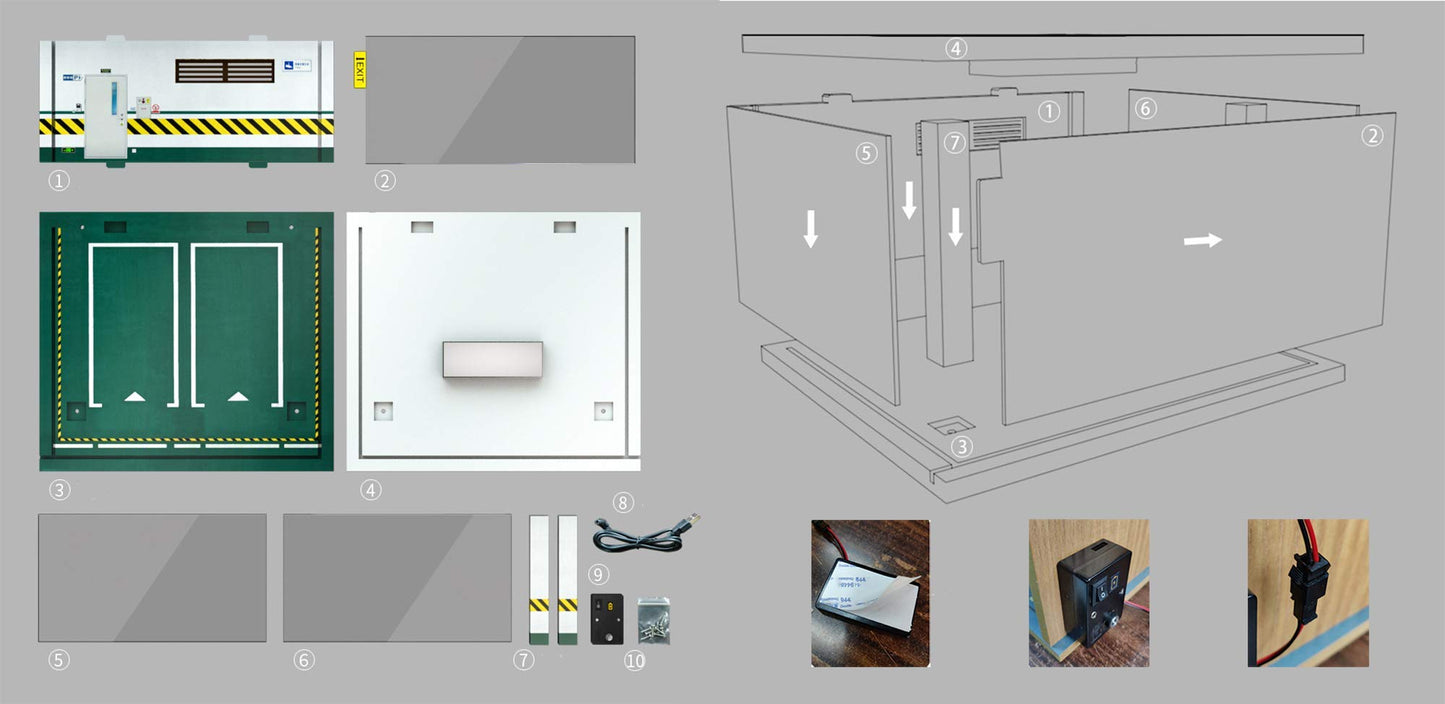 1:24 Scale Die-Cast Car Garage Display Case with Transparent Acrylic Cover and LED Lighting for 3 Parking Spaces (2A)