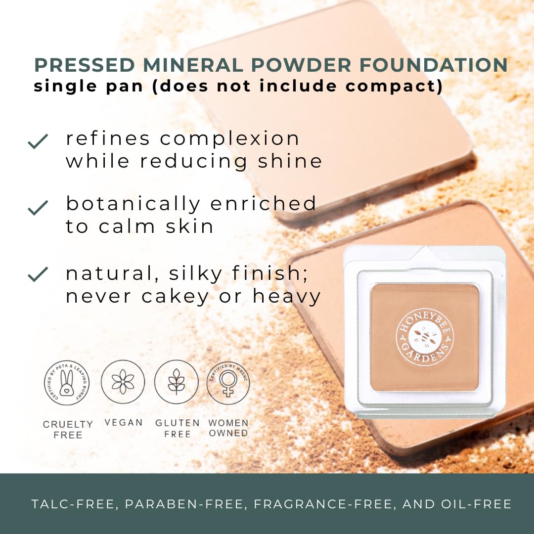 Honeybee Gardens Pressed Mineral Powder Foundation Refill, Geisha, Pale, Cool Shade, Adjustable Coverage, Natural Finish, With Botanical Extracts