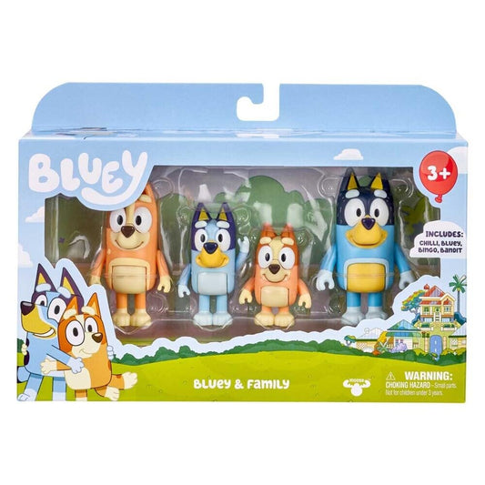 Bluey Family 4-Pack Figures – Bluey, Bingo, Mum & Dad, Poseable Collectible Toys for Kids, Cake Toppers, Gift for Toddlers Ages 3+