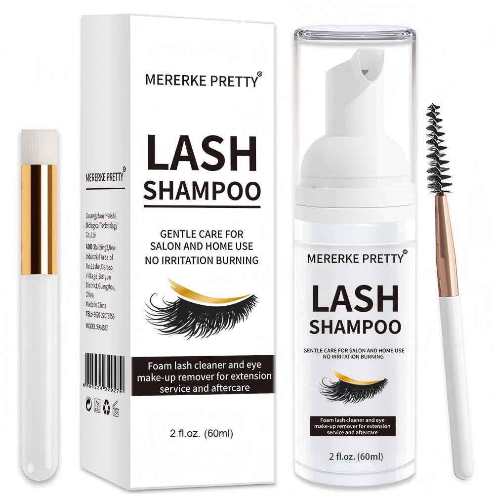 Mererke_Pretty Eyelash Extension Shampoo 60 ml + Brush - Eyelid Foaming Cleanser - Sensitive Paraben & Sulfate Free - Eyelash Wash and Lash Bath Beauty and Personal Care Mererke_Pretty Default Title