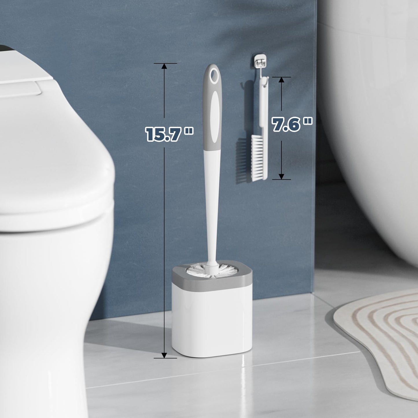 Holaloha 3 Pack Toilet Brush and Holder Set – Bathroom Accessories with Crevice Brushes, Toilet Scrubber Brush (White)