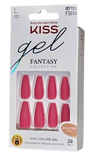 Kiss Gel Fantasy Matte Pinkish Red Long Length Coffin Shape Nails (Pack of 1) Beauty & Personal Care KISS