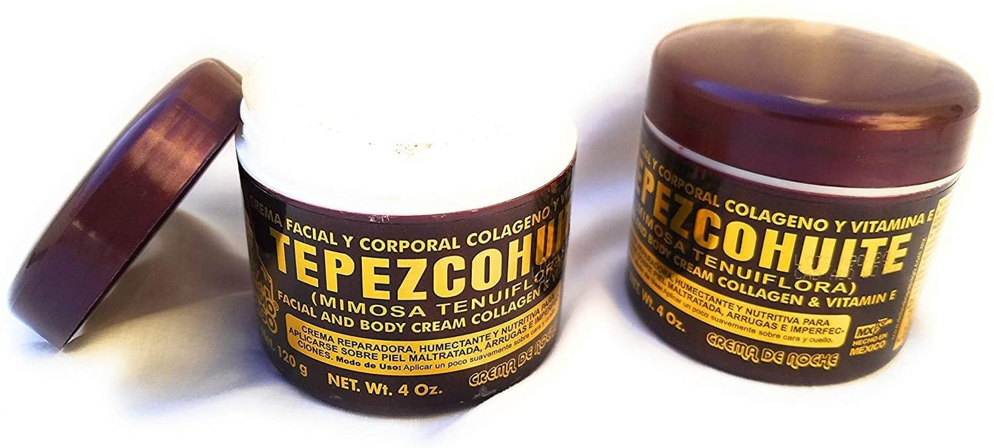 Del Indio Papago Tepezcohuite Night Facial and Body Cream with Collagen and Vitamin E, Light Cream, 2 Oz (60g), 3 Pack