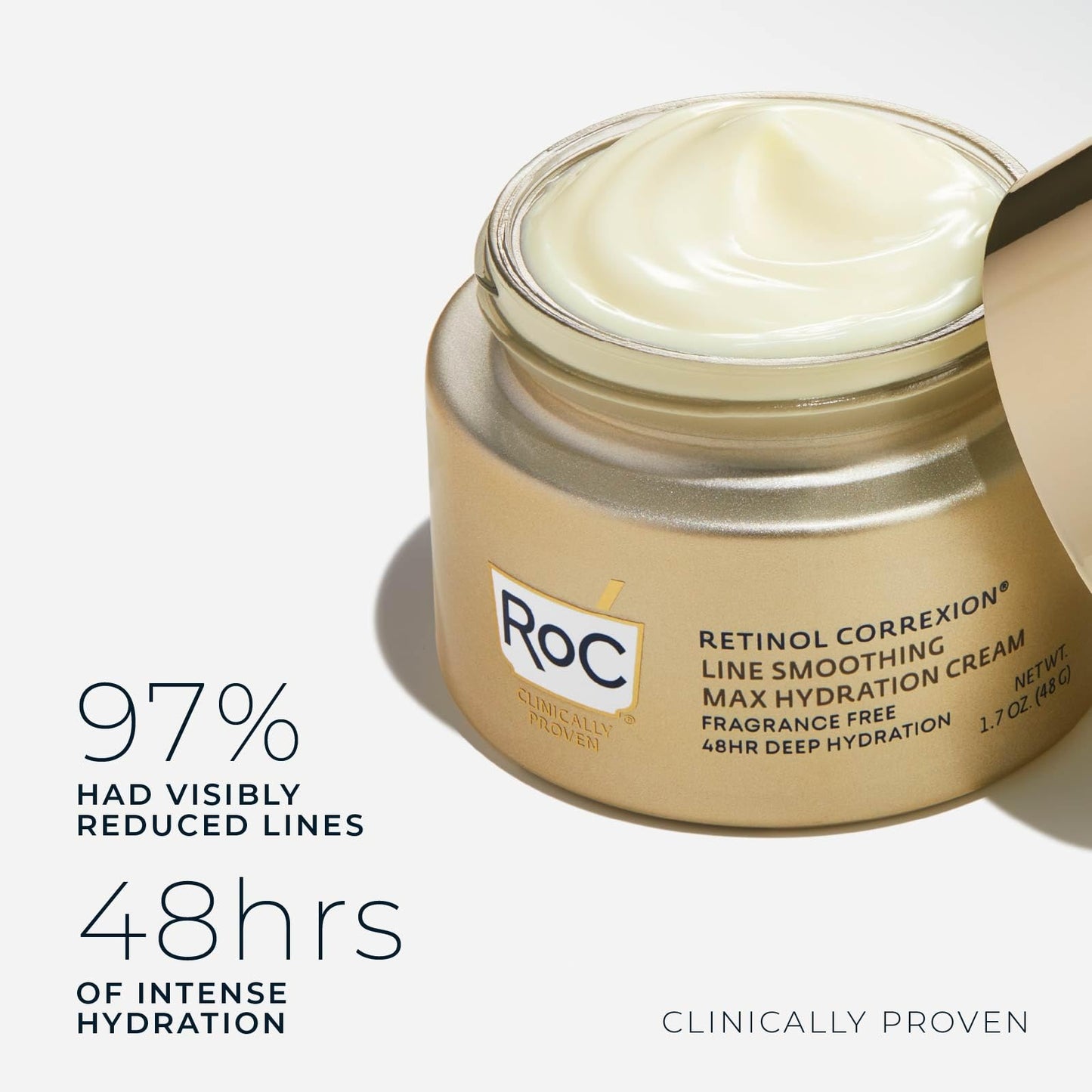 RoC Retinol Correxion Max Hydration Anti-Aging Daily Face Moisturizer with Hyaluronic Acid, Fragrance-Free, Oil Free Skin Care, 1.7 Ounces (Packaging Beauty and Personal Care RoC