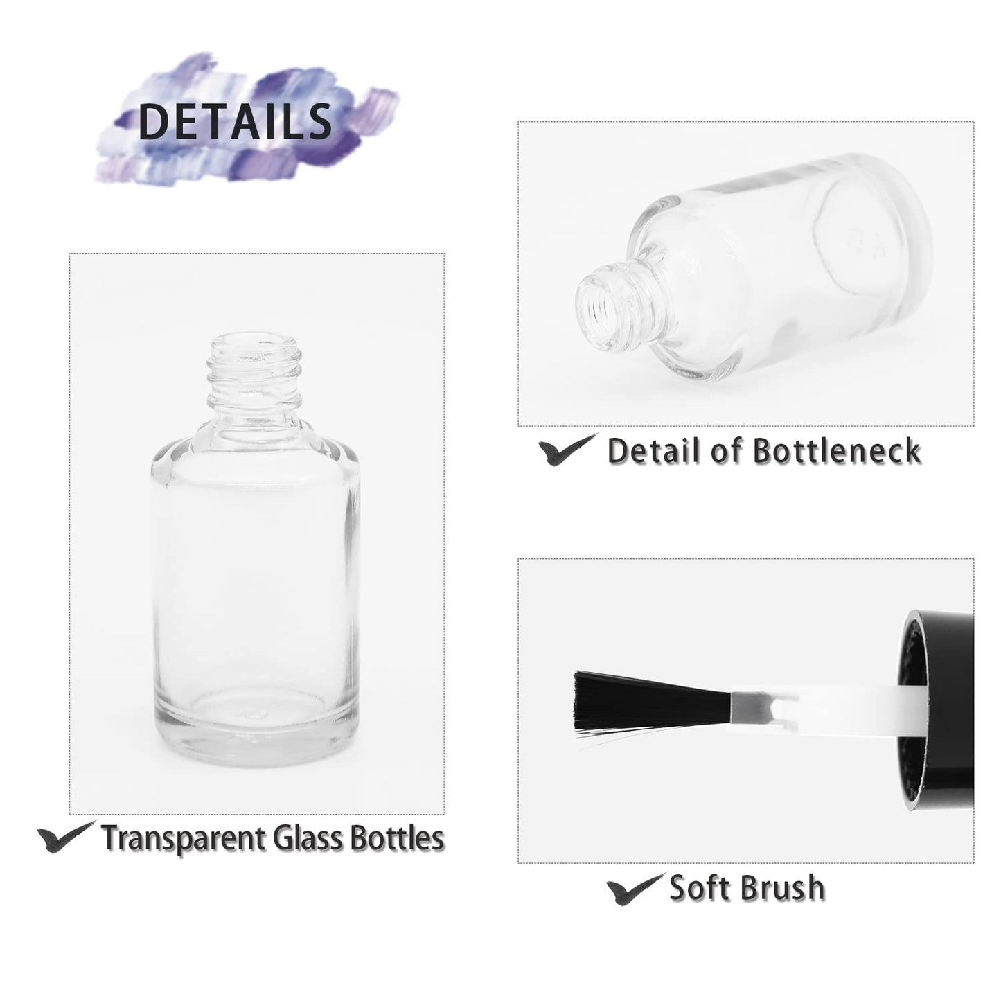 Agidea Empty Nail Polish Bottles with Brush Cap, 15ml Empty Glass Refillable Nail Polish Bottles with Mixing Agitator Balls & Funnels, Pack of 6