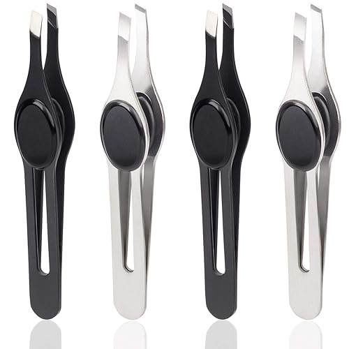 ANCIRS 4 Pack Tip Tweezers for Eyebrow, Non-Slip Grip Tip Tweezers, Professional Stainless Steel Precision Pointed Blackhead Splinter Removal Tool