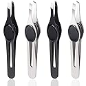 ANCIRS 4 Pack Tip Tweezers for Eyebrow, Non-Slip Grip Tip Tweezers, Professional Stainless Steel Precision Pointed Blackhead Splinter Removal Tool