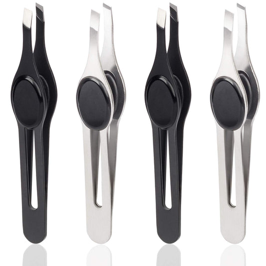 ANCIRS 4 Pack Tip Tweezers for Eyebrow, Non-Slip Grip Tip Tweezers, Professional Stainless Steel Precision Pointed Blackhead Splinter Removal Tool