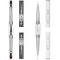 Ycyan 2Pcs Dual-ended Nail Design Brushes Rhinestone Handle UV Gel Nail Brush Set Professional Nail Art Tools