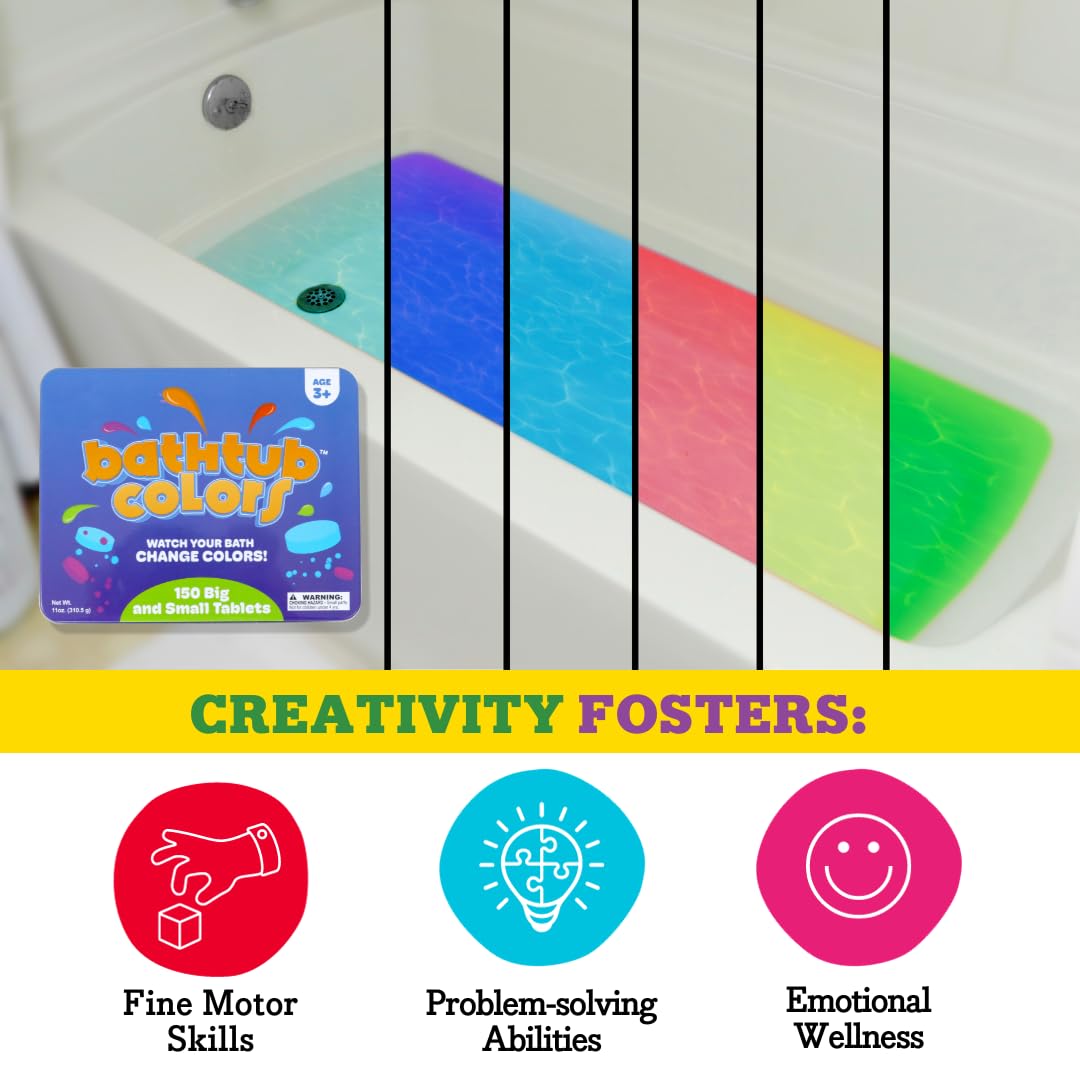 Kid Made Modern Bath Color Tablets for Kids - 450 Non Toxic Bath Drops for Toddlers Blue, Yellow, Pink, and Purple Bathtub Color Fizzies Tablets…