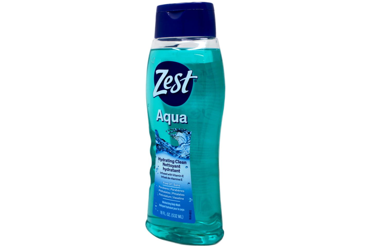 Zest Hydrating Body Wash - Aqua - Moisturizing Body Wash for Men and Women - Bath Soap with Vitamin E - Gentle Paraben Free Formula - 6 pc