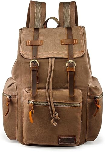 GEARONIC Vintage Canvas Backpack, Casual Daypack Backpacks for Men Women, 15inch Laptop Bag Travel Hiking Camping Rucksack - Brown