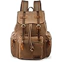 GEARONIC Vintage Canvas Backpack, Casual Daypack Backpacks for Men Women, 15inch Laptop Bag Travel Hiking Camping Rucksack - Brown