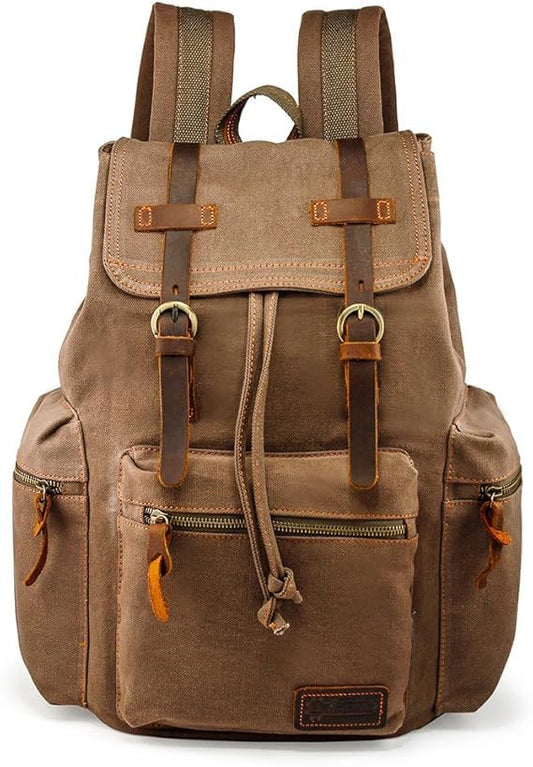 GEARONIC Vintage Canvas Backpack, Casual Daypack Backpacks for Men Women, 15inch Laptop Bag Travel Hiking Camping Rucksack - Brown