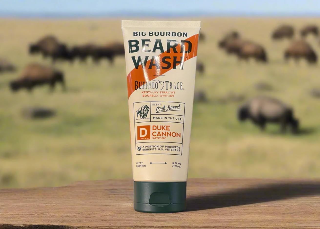Duke Cannon Big Bourbon Beard Wash, 6oz - Hydrating Beard Cleanser with Hops Extract, Soybean Oil & Barley Protein - Woodsy Oak Barrel Scent, SLS