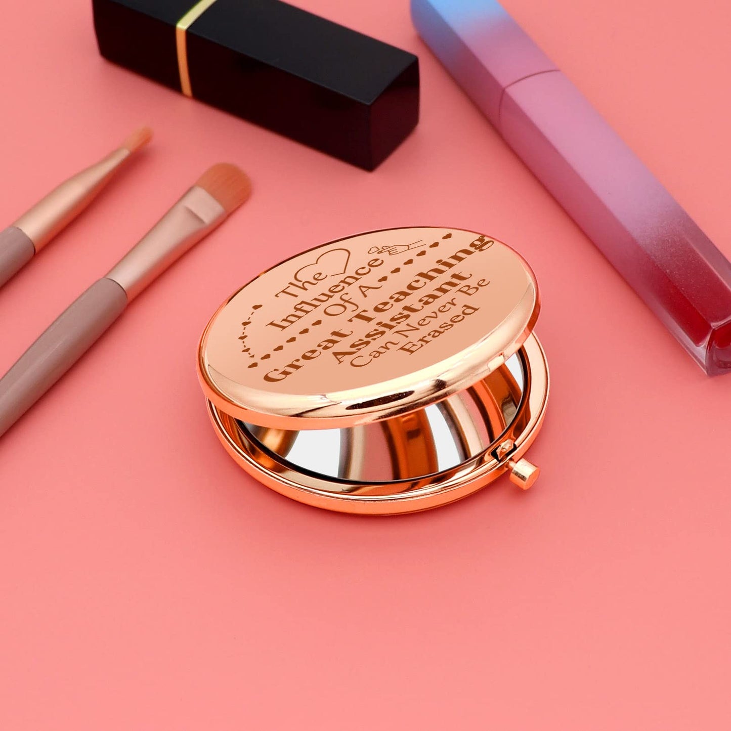 Teaching Assistant Gift for Women Appreciation Compact Makeup Mirror Teacher's Aide Gifts for Coworker Graduation Teacher's Day End of Term Present
