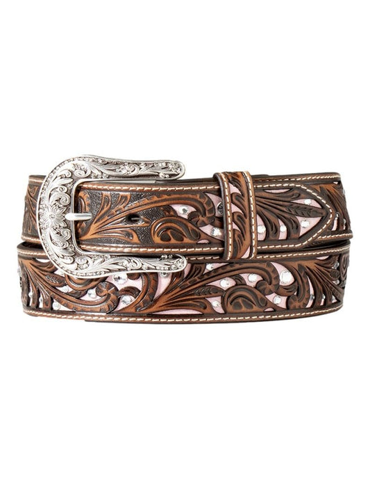 ARIAT Women's Scrolling Filigree Crystal Belt, Brown, Small
