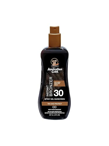 Australian Gold Spray Gel Sunscreen with Instant Bronzer, Moisturize & Hydrate Skin, Broad Spectrum, Water Resistant, SPF 30, 8 Ounce