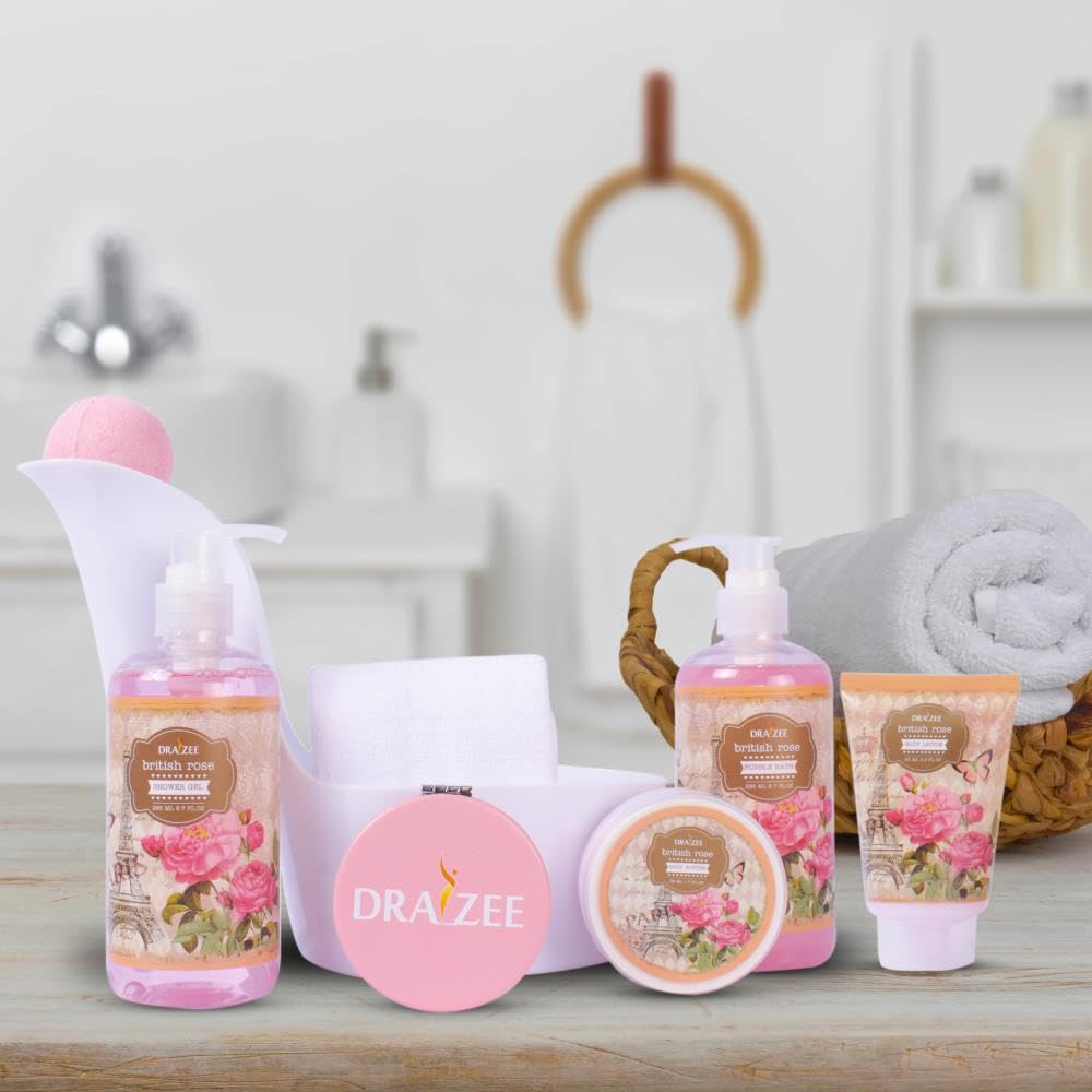Gift Set for Women - 8 Pc Spa Gift Baskets for Women, British Rose Scented Heel Shoe Spa Basket, Luxury Bath and Body Set, Self Care Gift for Her or